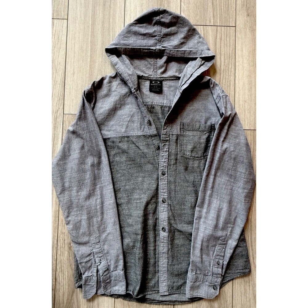Oakley Mens L Hooded Button Up Shirt Colorblock Gray Long Sleeve Shacket Hooded